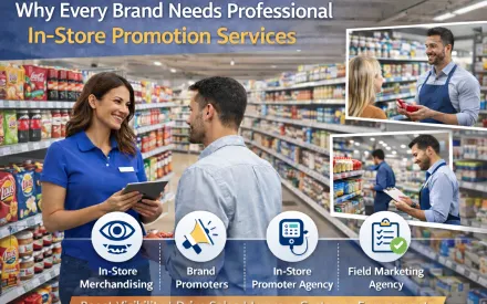 Professional in-store promotion services with brand promoters engaging customers in retail store